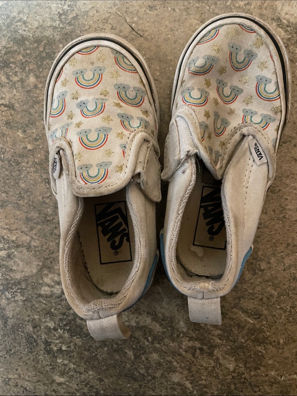 Vans Kids Slip-On Sneakers in Cream with Rainbow Motif